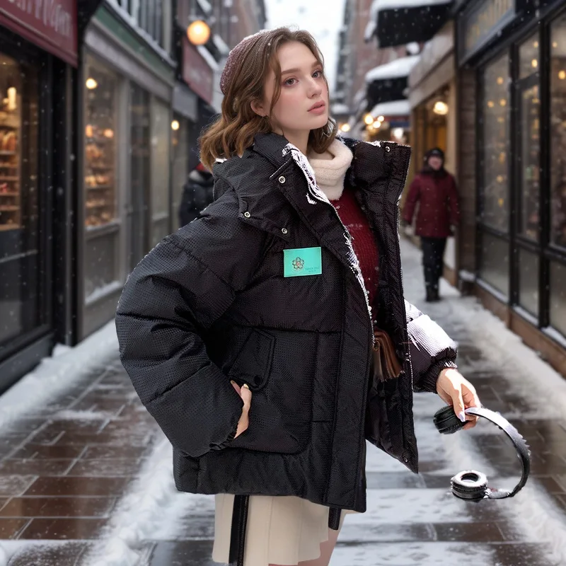 

2025 Winter Women's Parkas Coats Tops Female Hooded High Collar Warm Cotton Jacket Thicken Warm Bread Jacket Women's Clothing