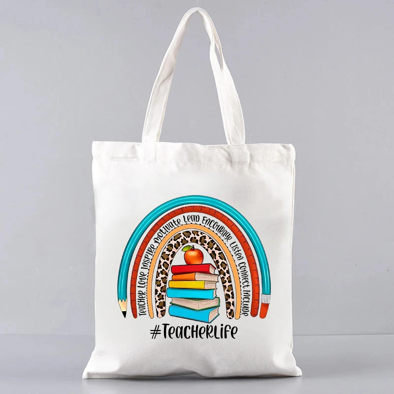 Bolso de mano de lona para maestros de jardín de infantes, bolsos de hombro de moda para damas, regalos de regreso a carrete, bolsas de viaje