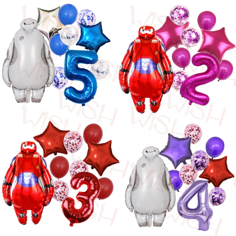 Cartoon Big Hero 6 Birthday Party Decoration Home Golden Aluminum Film Number Balloon Baymax Boy Gift Baby Shower Supplies