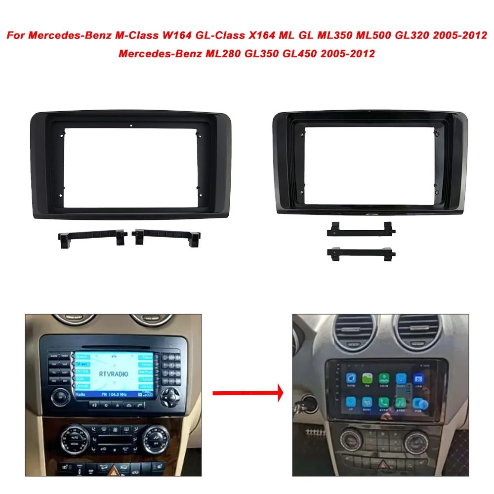 9Inch 2Din Car Stereo Radio GPS Adapter Plane Fascias Frame for Mercedes-Benz ML W164 X164 GL GL350 GL450 GL320 ML350 2005-2012
