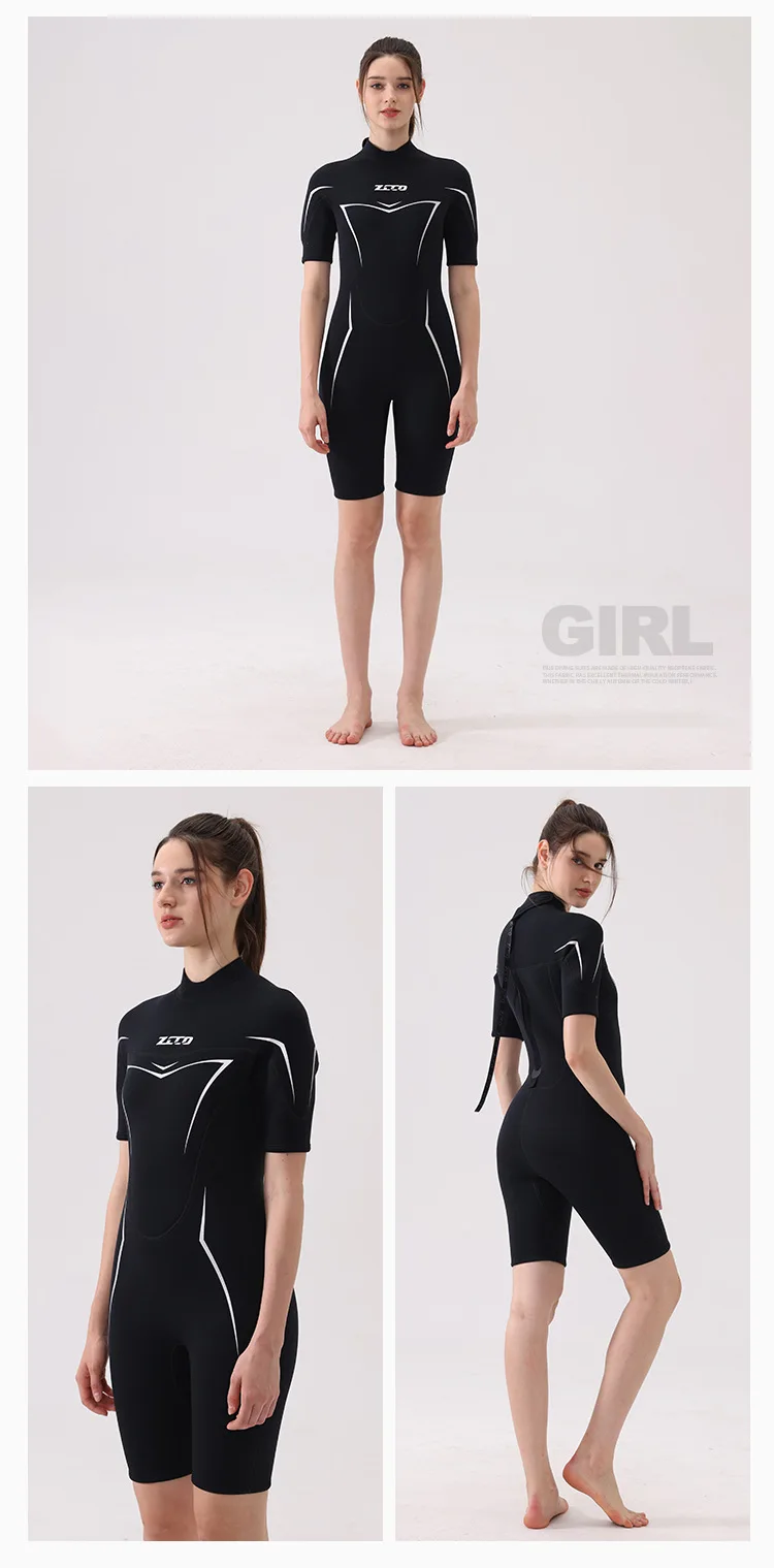 3 mm Neoprenanzüge für Männer und Frauen, Neopren-Tauchanzüge, Reißverschluss hinten, kurzärmelige Badeanzüge zum Tauchen, Schnorcheln, Surfen, Schwimmen, Neoprenanzug – Detail 6
