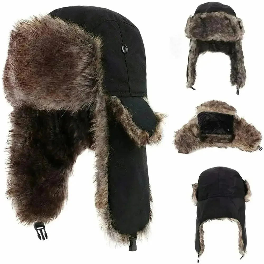 1pcs Unisex Winter outdoors Warm Ushanka Trapper Hat Russian Trooper Ear Flap Cap Earflap Russian Faux Fur Hats