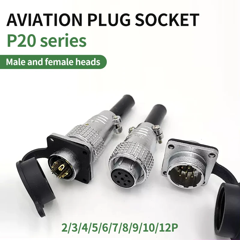 P20 Aviation Plug Square Plate PLS20 2/3/4/5/6/7/8/9/10/12Pin Connector Copper Male Female Connector 20MM Diameter