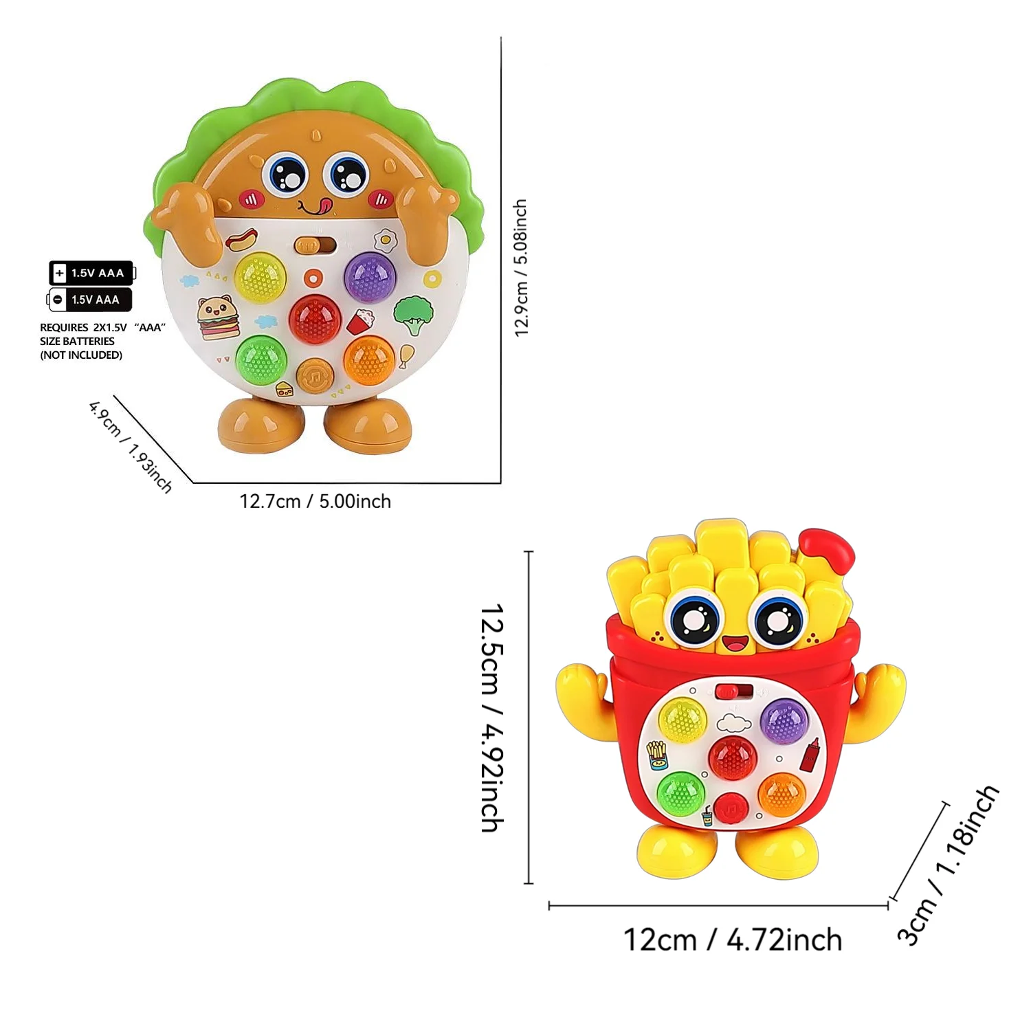 Giocattolo musicale Hamburger Fries, gioco interattivo per bambini, portatile da viaggio, gioco interattivo, 18+ mesi, confezione regalo