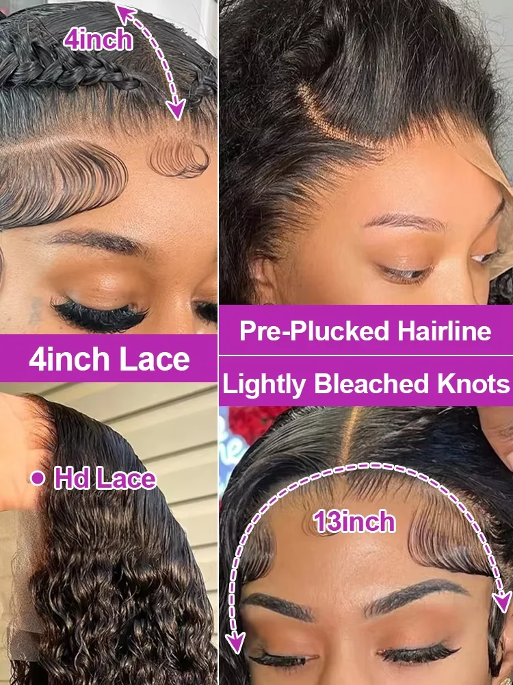 วิกผมแท้แบบ HD Lace Front ขนาด 30-32 นิ้ว ความหนาแน่น 250% สำหรับผู้หญิง ทรงลอนน้ำแบบบราซิล ไม่ต้องใช้กาว พร้อมถอนไรผมด้านหน้าแล้ว