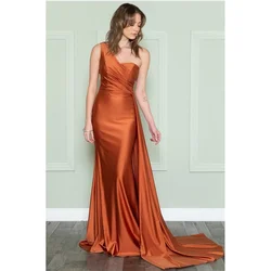 Queens love lange Satin Brautjungfer Kleid eine Schulter 2024 Abend Ballkleid neue A-Linie Party kleid gewachsen anpassen