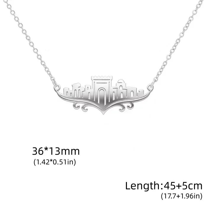 Neu eingetroffen: Edelstahl-Halskette mit Jerusalem-Burg-Landschaft, Vintage-Tempel-Umriss-Choker für Damen, religiöser Schmuck – Detail 12