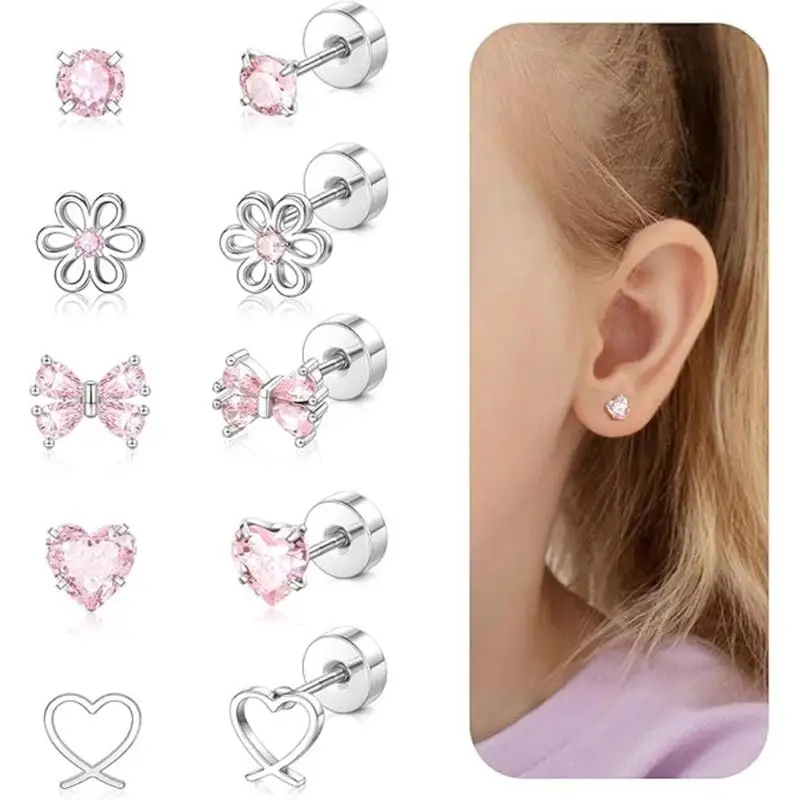 31BB Allergy Resistant Surgical Stainless Steel Screw Back Earrings for Sensitive Ears Girls