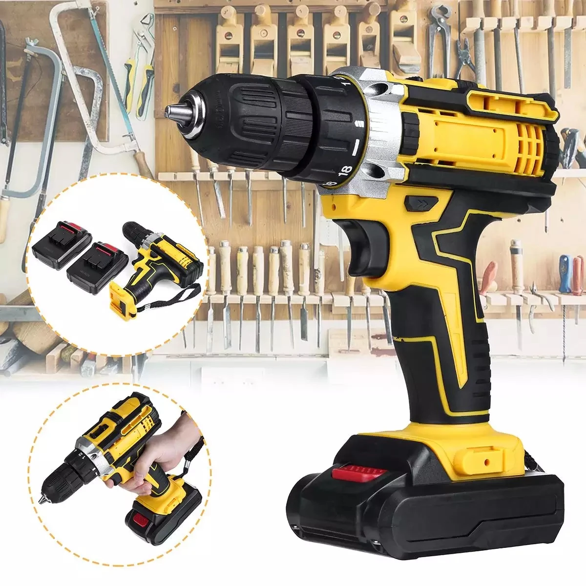 

48W 48V Variable 18-Speed Adjustment Impact Cordless Electric Drill Screw Screwdriver Machine Tool Hammer Drill Lithium Battery