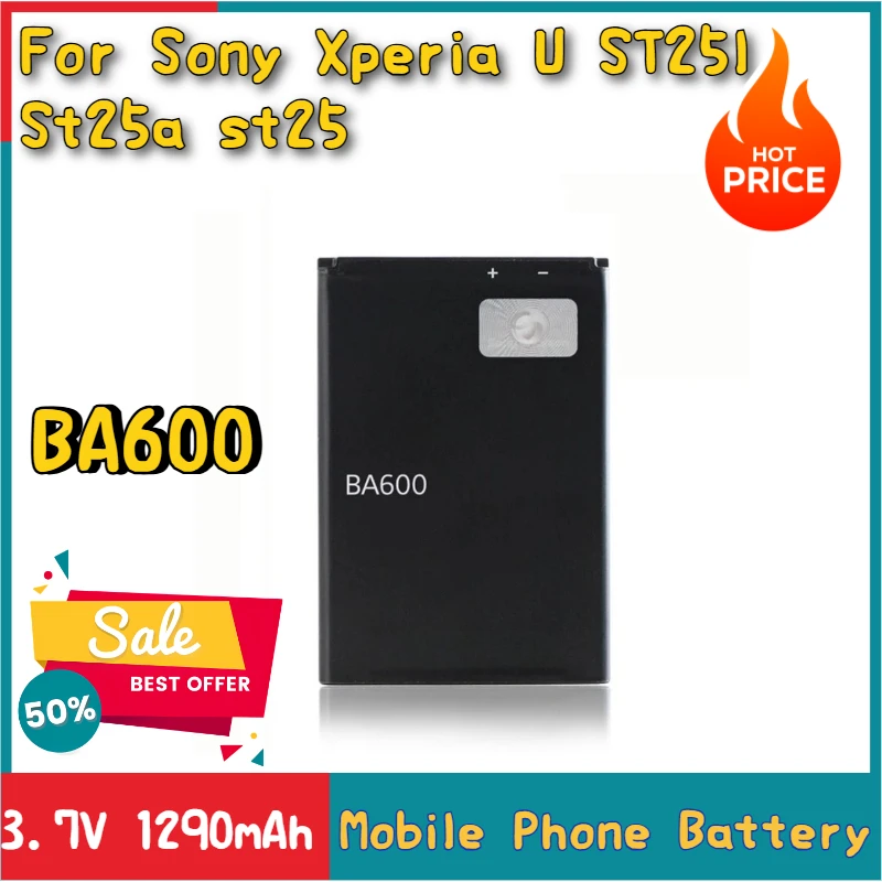 

100% New 3.7V 1290mAh BA600 Replacement Mobile Phone Battery For Sony Xperia U St25 ST25I St25a High Quality
