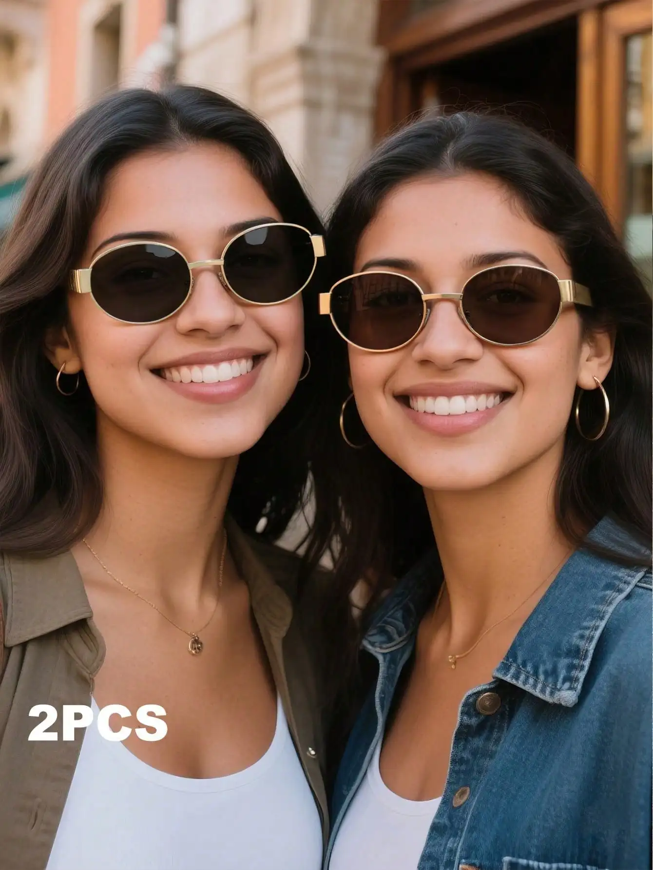 

2pcs Metal Frame Oval Retro Fashion Glasses, Fashionable Design For Women, Suitable For Everyday Wear, Traveling & Beach Preppy Style For Back To School