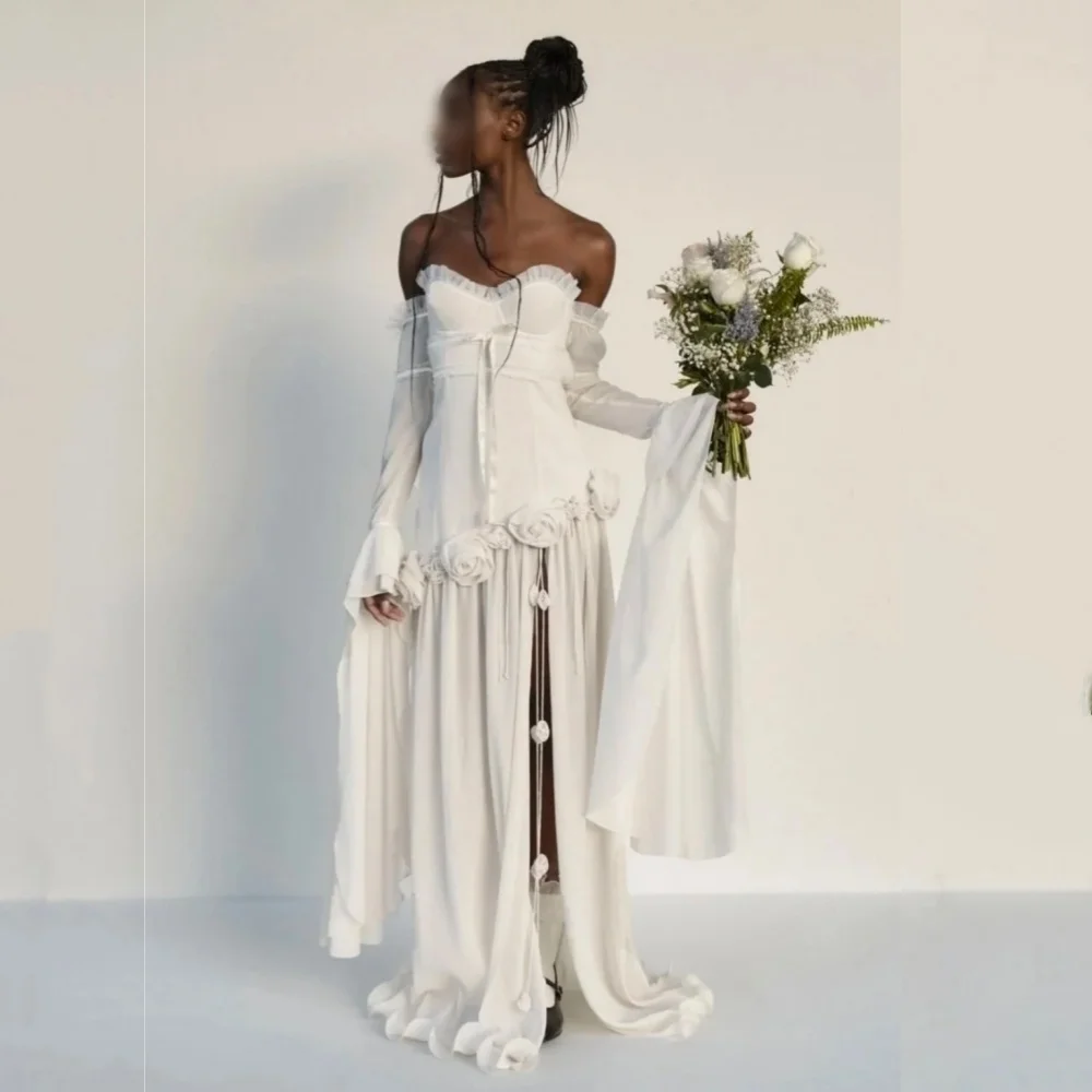 

Customized Flowers Pleat Elegant Off-the-shoulder A-lineLong Dresses Bespoke Occasion Charming Woman Elegant Party Wedding