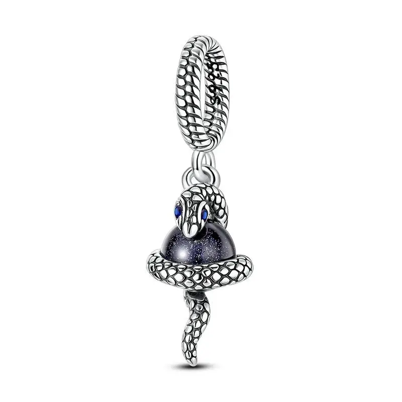 Original 925 Sterling Silver Snake Wrap Charms Beads CZ Zircon Dangle For Women Fine DIY Birthday Jewelry Gifts