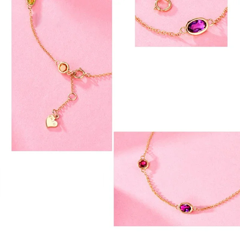 Natural Amethyst garnet Topaz 18k Pure Gold Female Bracelets Fine Jewelry  Gift Girl Thin Trendy Solid 750 Real Bangle
