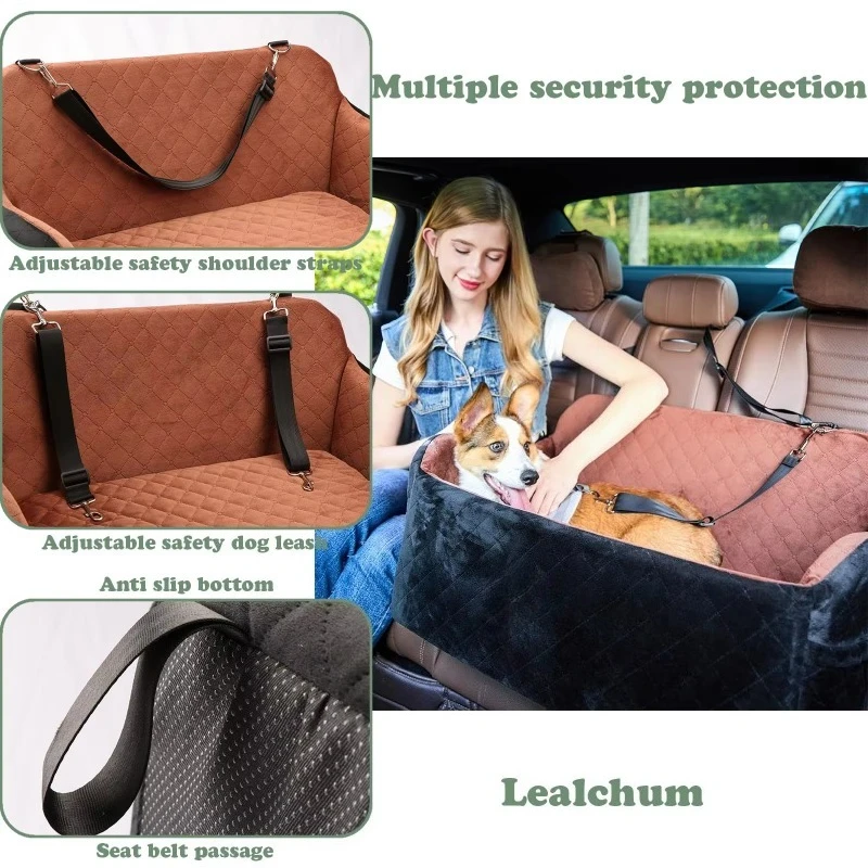 Portable Solid Pattern Dog Car Seat Stylish Removable Washable Pet Car Seat with Short Fleece Pad for Travel