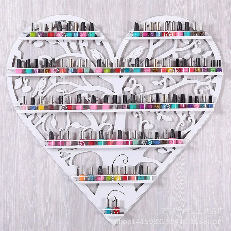 Wall-mounted heart-shaped nail polish rack, rouge and nail salon storage displayrack, wall-mounted storagrack, dedicated disp