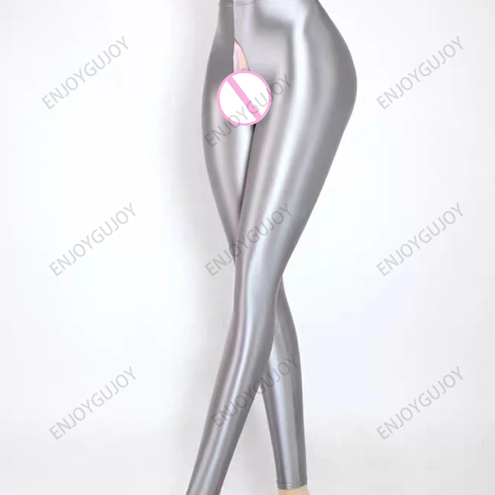 Invisible Open Crotch Leggings, High Elastic Pants, Unisex Glossy, Sexy, Tight Yoga Pants, Sports Fitness, Outdoor Sex