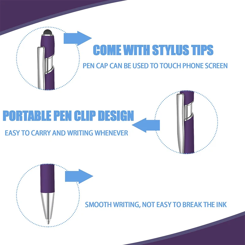 قلم حبر جاف ناعم يعمل باللمس بالمطاط مع طرف قلم ، قلم معدني بحبر أسود ، قلم حبر واحد إلى