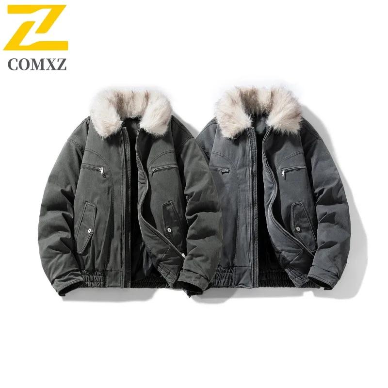 

COMXZ Мужская дорожная куртка, универсальная уличная утолщенная теплая парка с воротником-стойкой, однотонная походная морозостойкая зимняя куртка