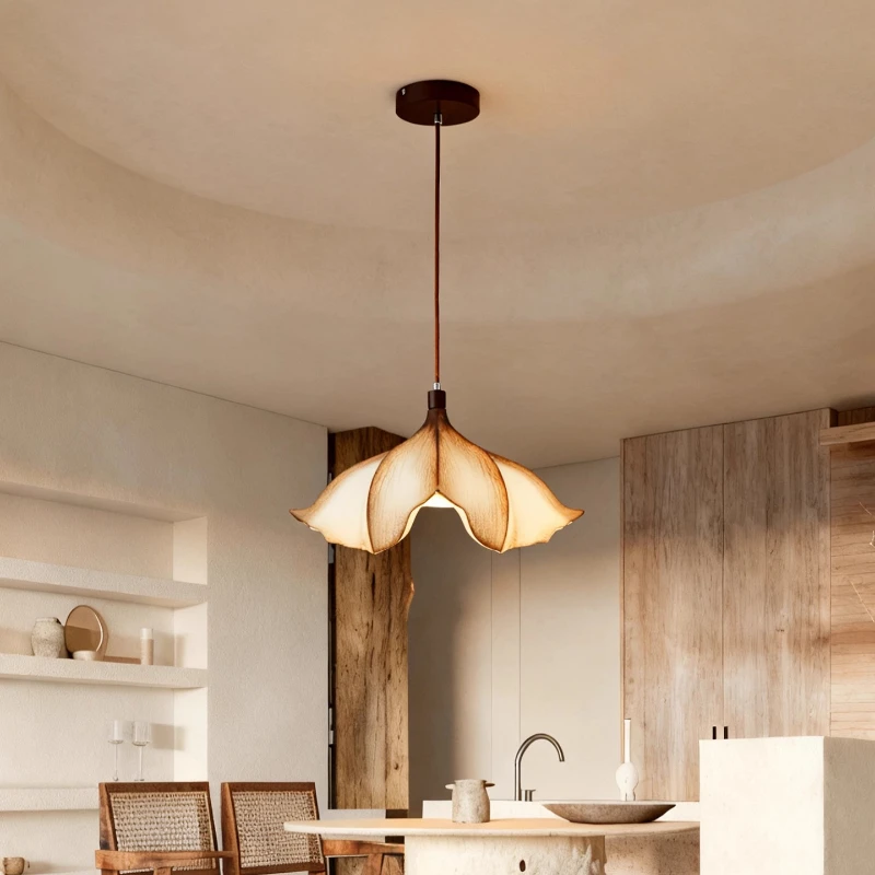 

2026 Japanese Wabi-Sabi Resin LED Pendant Light Petal Ceiling Hanging Lamp Creative Living Room Bedroom Kitchen Restaurant Chand