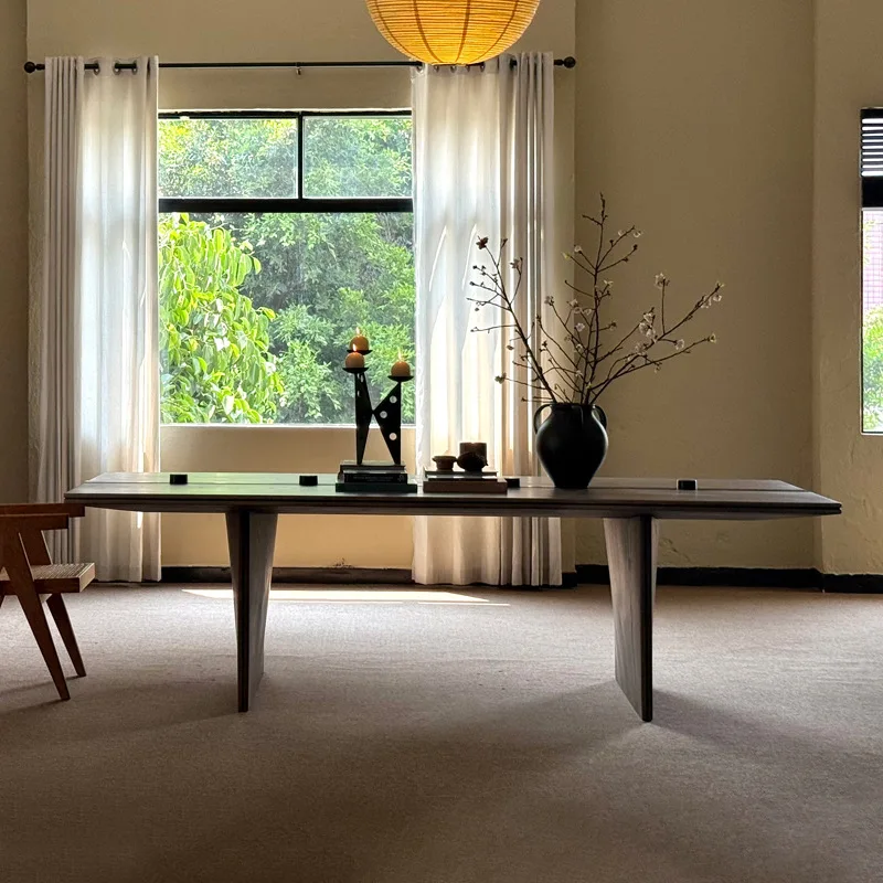 Medieval style, white wood solid wood large board table, conference table workbench