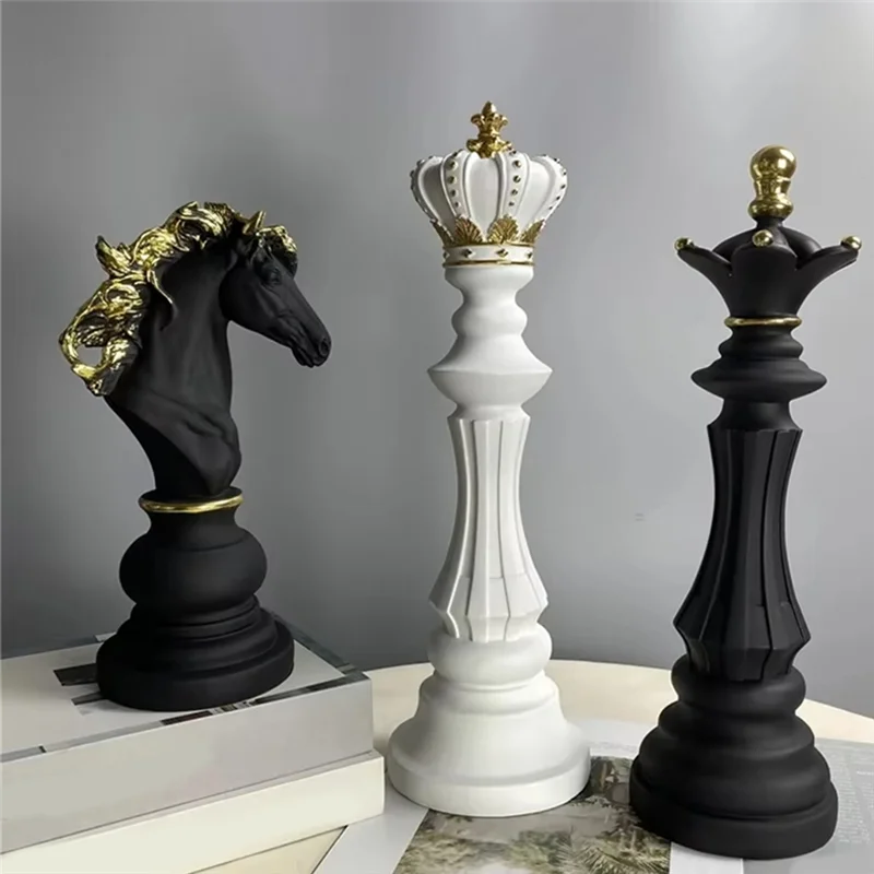 

IALJ-Chess Piece Decor Sculpture Ornament Chess Statue Decor Set Queen Knight Kingly For Home House Office Arrangement Gift Blac