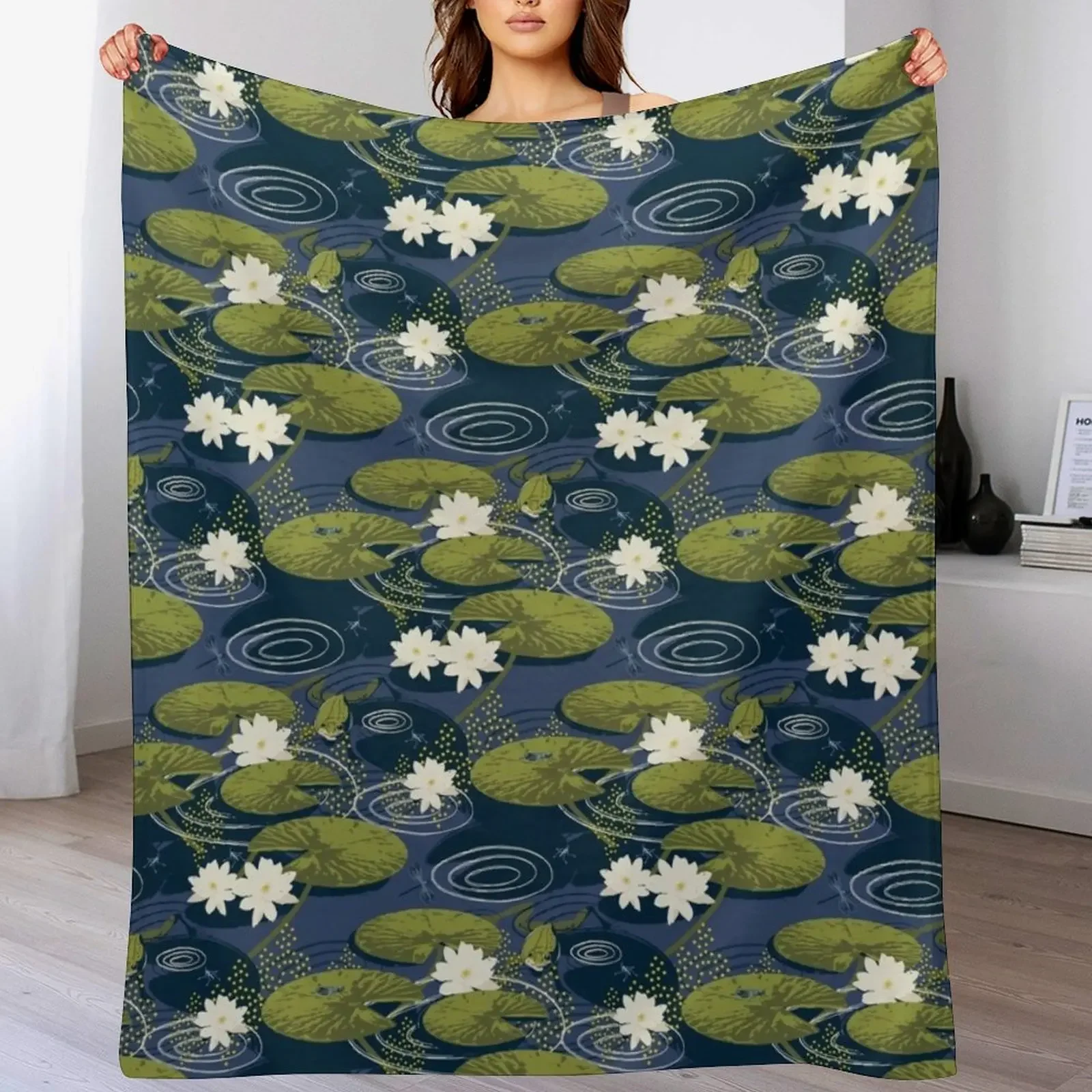 

Lily Pond - Darker Throw Blanket For Decorative Sofa Flannel Fabric Blankets