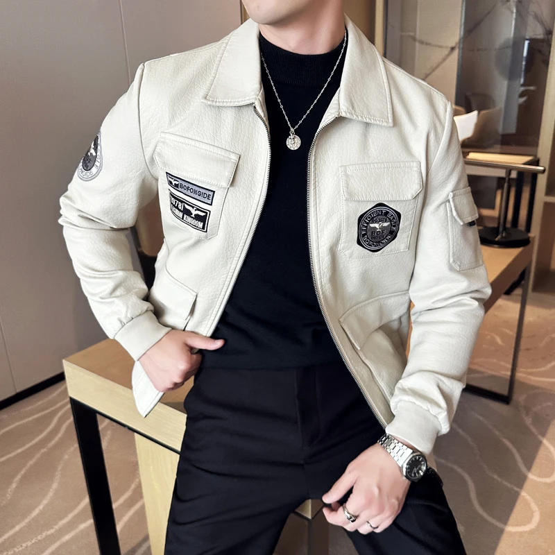 

Мягкий толстый мужской повседневный кардиган, осень-зима, мужская куртка из искусственной кожи с лацканами, верхняя одежда, модная уличная одежда, однотонное мотоциклетное пальто