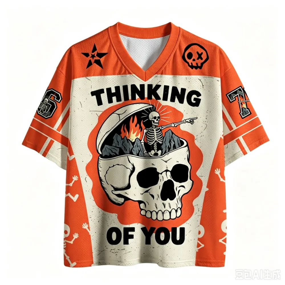 Retro-Skelettmuster Sport Schnelltrocknend Atmungsaktiv 3D-Gedrucktes Herren V-Neck T-Shirt Street Fashion Hip-Hop Y2K Eltern-Kind-Kleidung – Detail 2