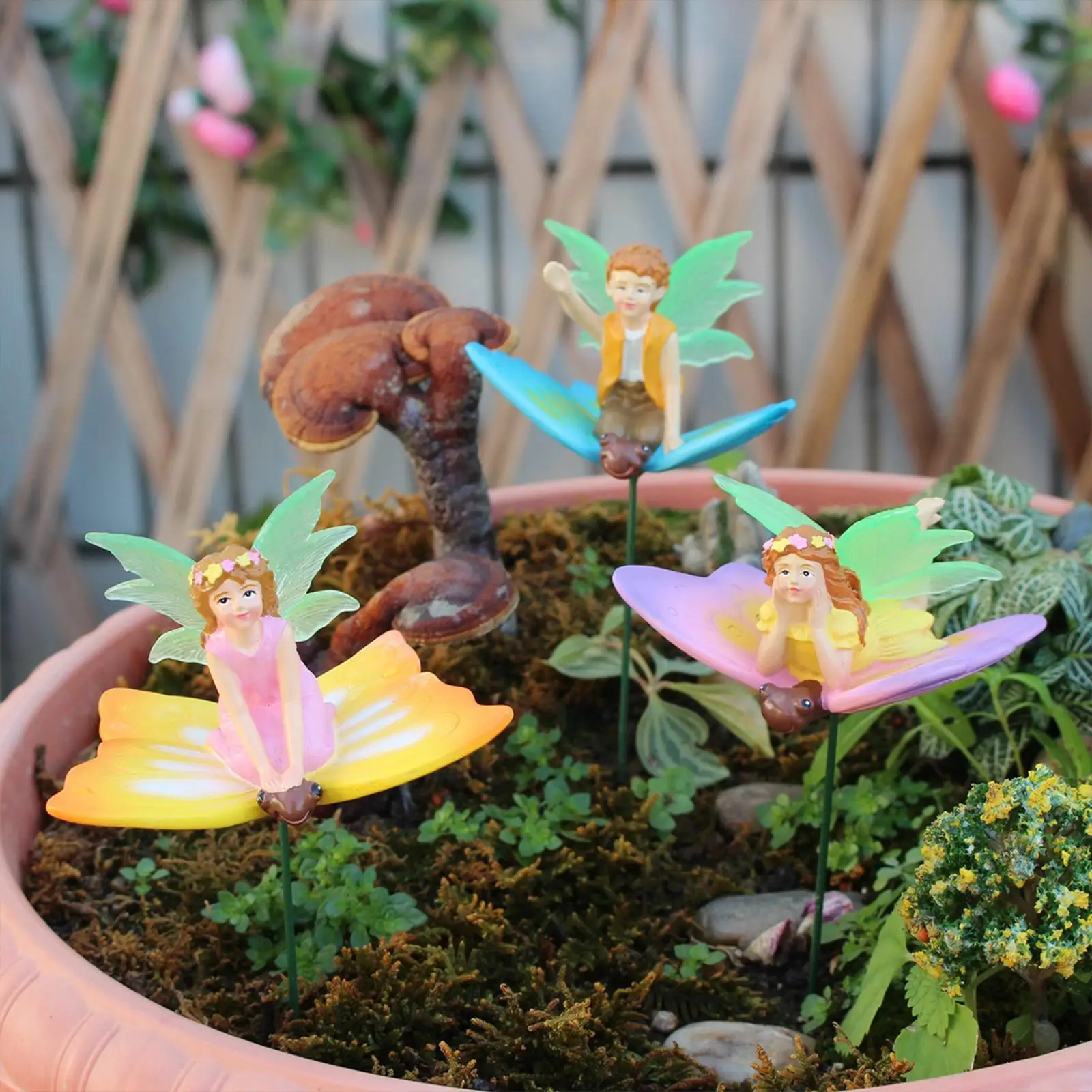 

3 Pieces Luminous Outdoor Decoration Mini Fairy Statue Garden Stakes for Flower Pot Backyard Planter Indoor Outdoor Outside