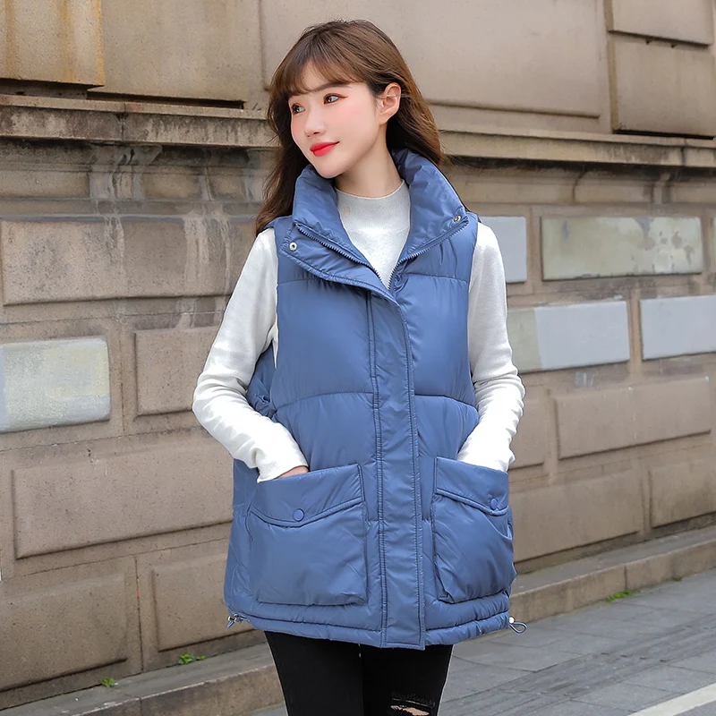 New Short Stand Collar Parka Vest Winter Jacket Women Casual Solid Sleeveless Female Vest Jacket Winter Waistcoat