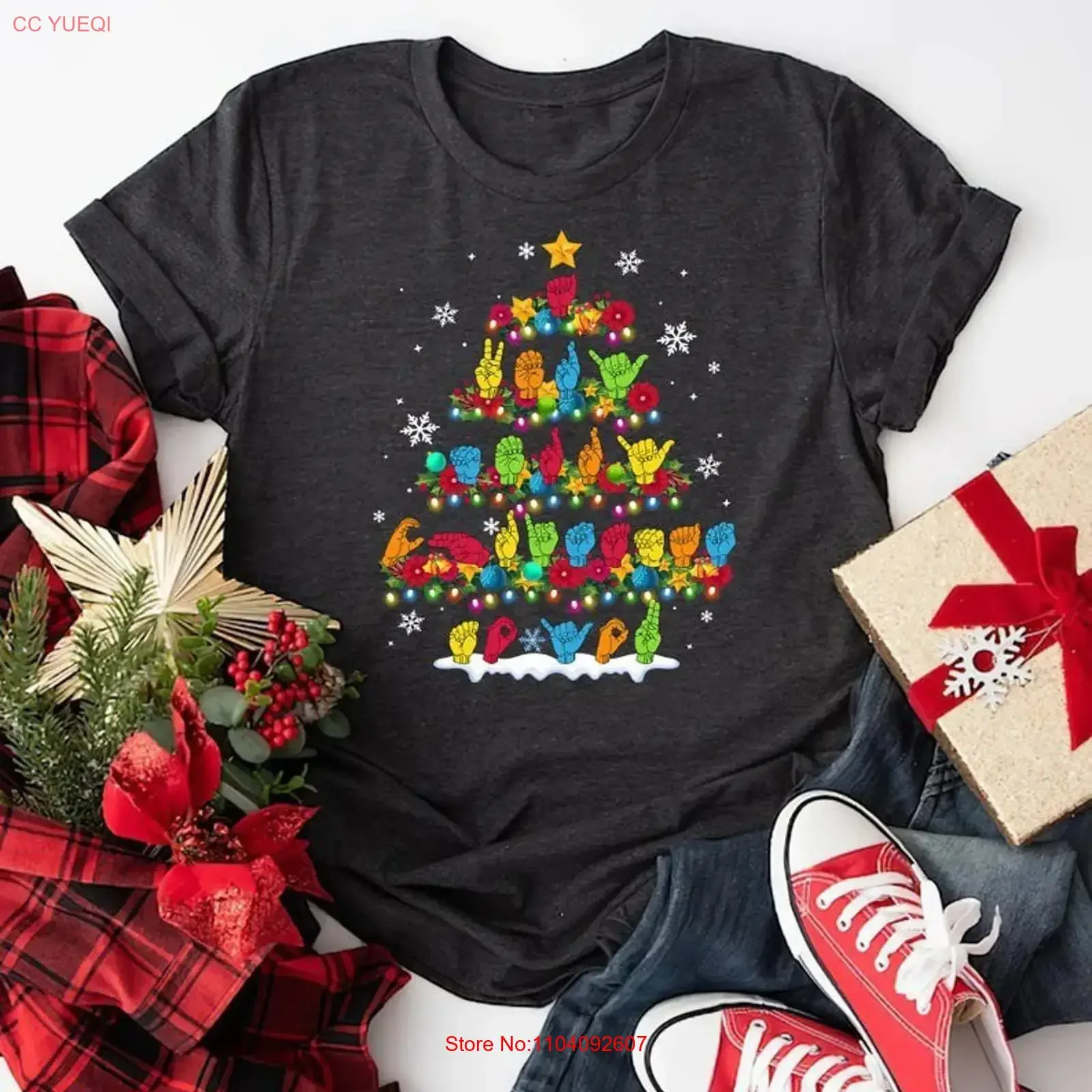 Funny ASL Tree Sign Language Christmas T Shirt Sh vintage Washed Stylish Unisex Comfortable Versatile fashion designer clothes