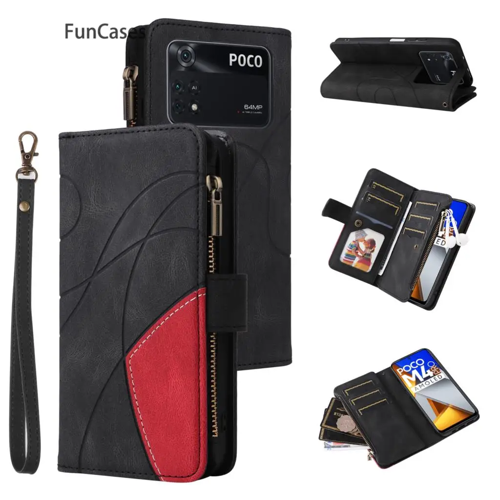 Purse Flip Book Phone Case For cellular POCO M4 Pro 4G Transparent Leather Covers sFor POCO para M4 Pro 4G Csse Cellphone Hoesje