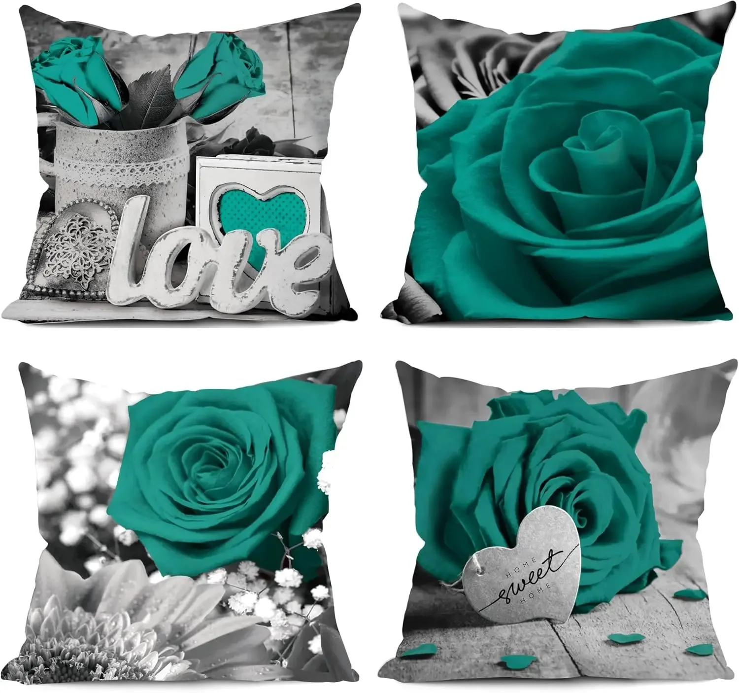 Teal Throw Pillow Covers of 4 Floral Turquoise Pillows Decorative Couch Pillow Covers Living Room Sofa Outdoor Pillows Summer
