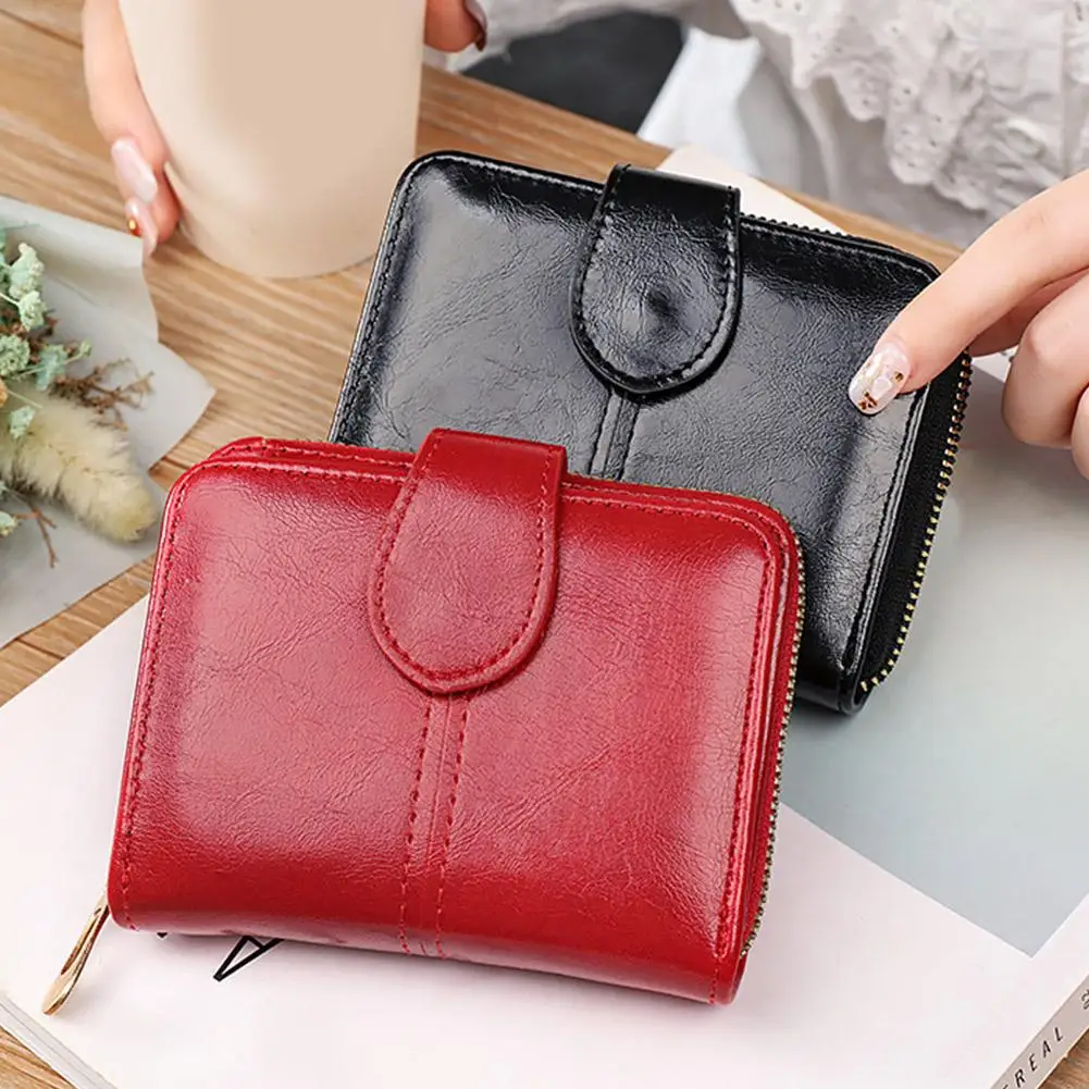 Cute Aesthetic Short Wallet For Women Zip Around Soft PU Leather Purse With Card Slots & Coin Pocket, Minimalist Style