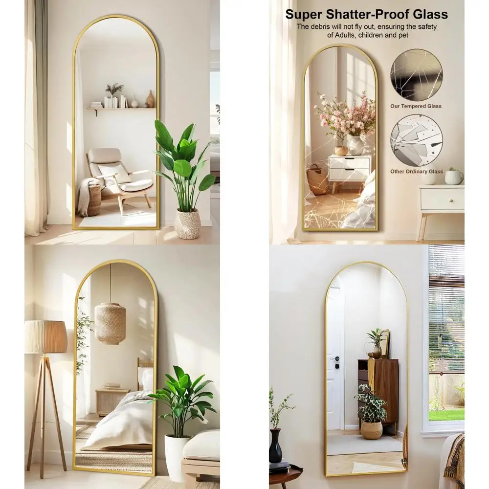 Miroir de sol arqué sur toute la longueur avec support, 64 x 21, parfait pour la chambre, le salon ou le vestiaire, améliore votre espace avec un style