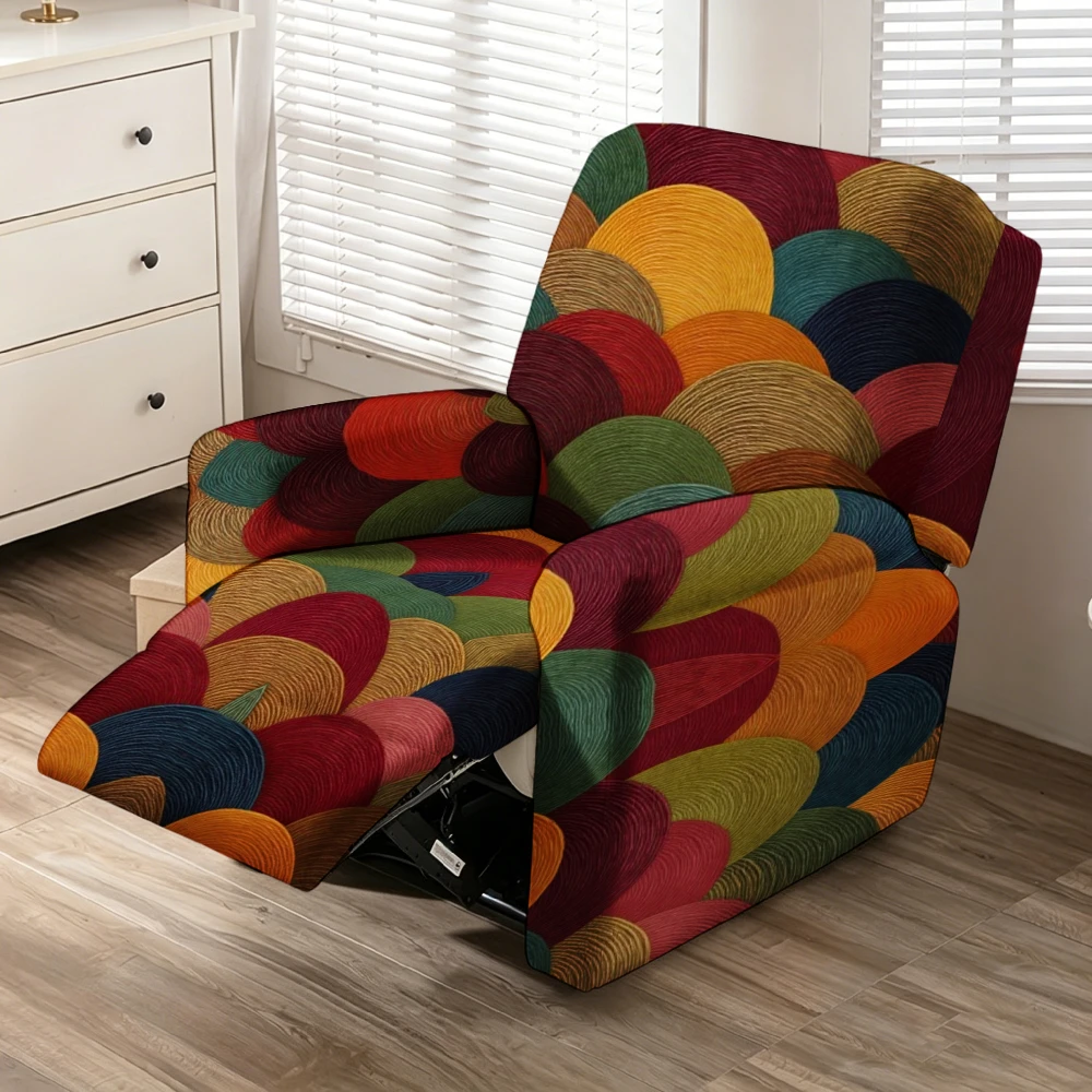 Vintage Multicolor Wave Geometric Full Print 3 Pieces Recliner Chair Slipcover Stretch Washable Elastic Recliner Sofa Protector
