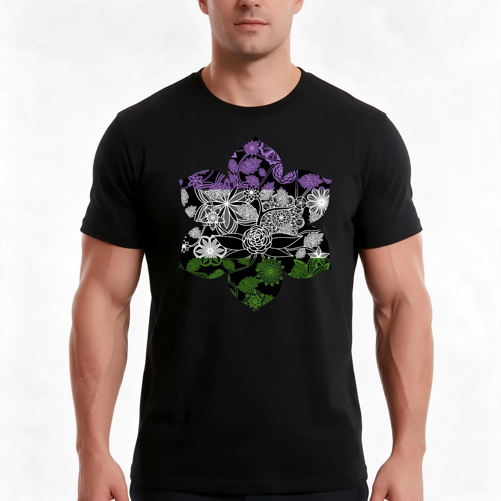 Flight Over Flowers of Fantasy - Genderqueer Pride Flag T-Shirt, Summer Casual Cotton Tee, Oversized Streetwear Tops