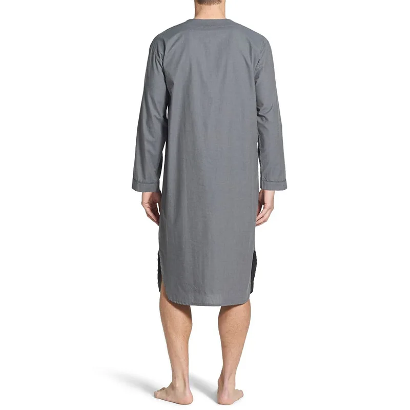 S-3XL New Men\'s Sleep Tops Cotton Long Sleeve V-neck Loose Pajamas Leisure Nightgown Mens Nightshirts Male Sleepwear Loungewear