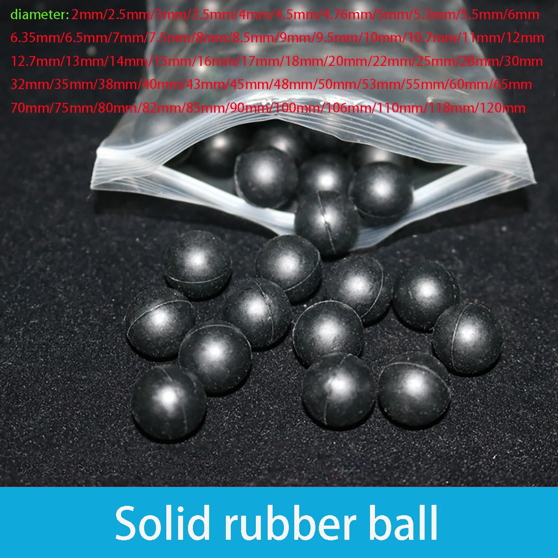 Solid Rubber Ball Diameter 2/2.5/3/3.5/4/4.5/4.76-110/118/120mm Black Circular Wear-resistant Check Valve Rubber Ball