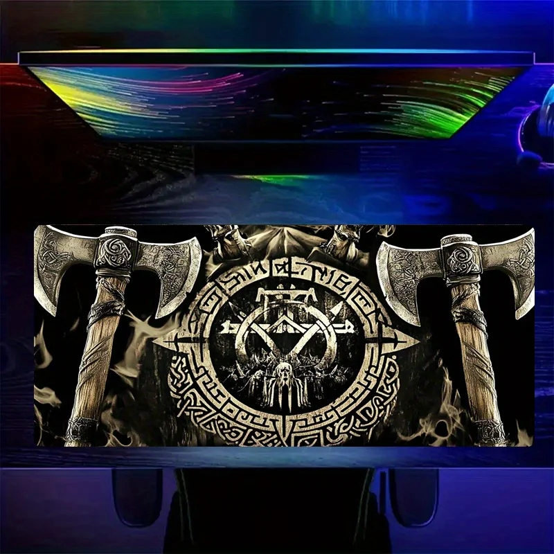 Viking Axe Runes Extra Large Gaming Mouse Pad Non-Slip Rubber Desk Mat Durable for PC Gaming Office