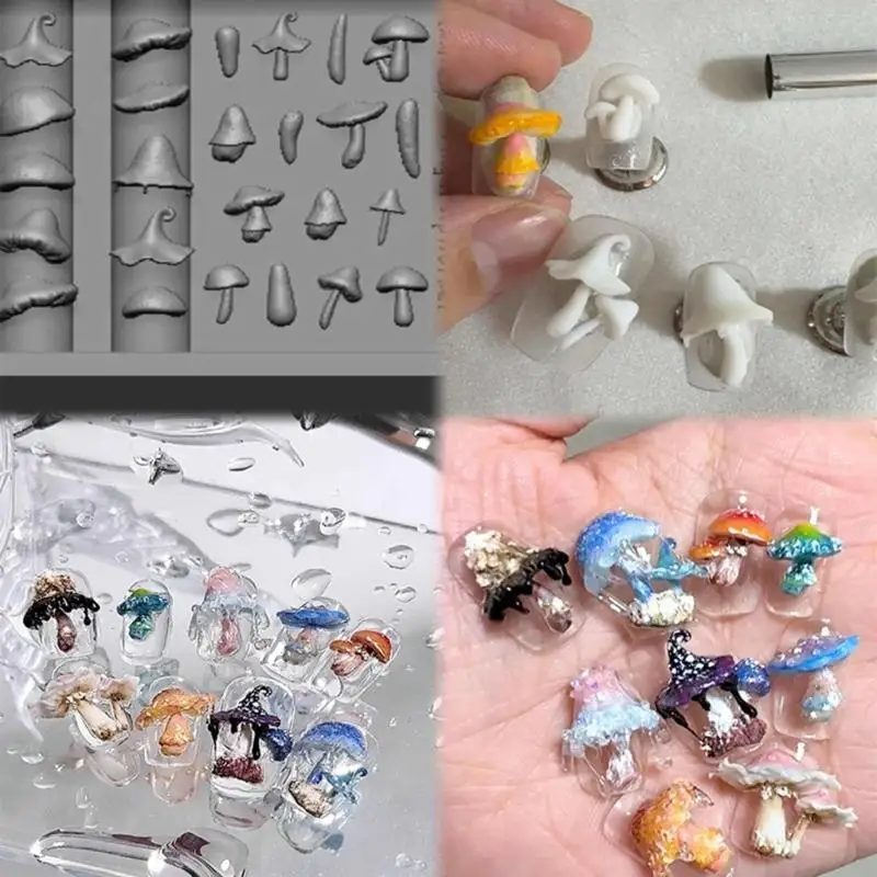 R3MC Easy Release Silicone Stamp Mold Mushroom Shaped Manicure Patterns Mould Stylish Embossed Accessories Mold