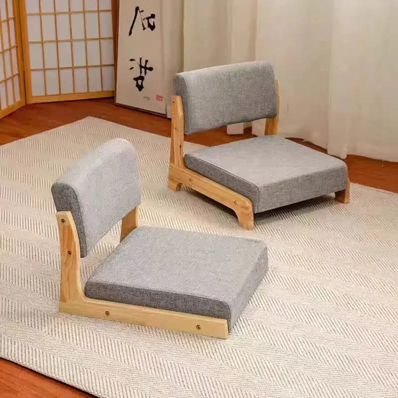 Lazy chair, living room solid wood chair, low stool, Japanese tatami backrest chair, backrest leisure chair,sponge cushion chair