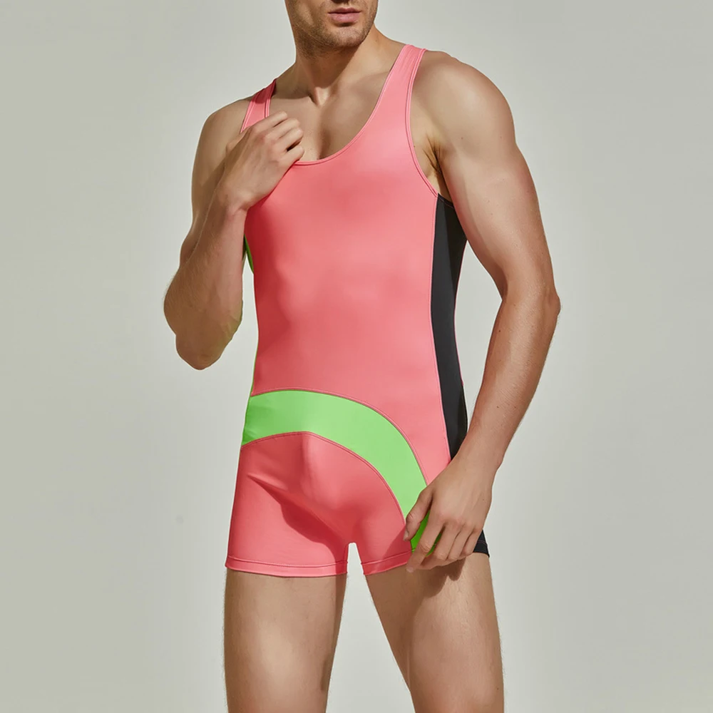Mens Swim Trunks Gym Workout Tight Fitting Stretch Onesie Stylish Color Blocked Youth Surfing Fitness Pants Men'S Clothing 2026