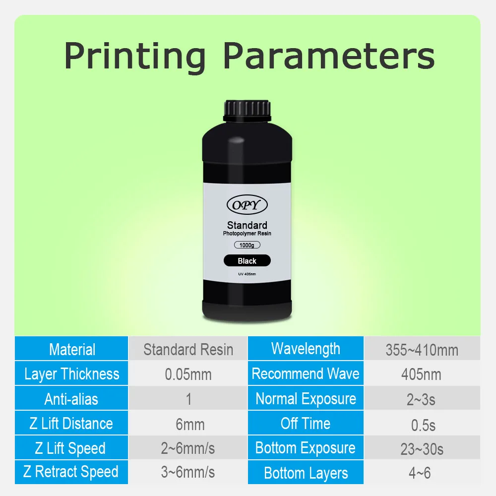 Opy 표준 리지드 UV 송진, 액체 LCD Dlp 3D 인쇄 광폴리머 재료, 화이트 블랙 그레이 클리어 베이지 UV 경화 송진, 405Nm, 1kg