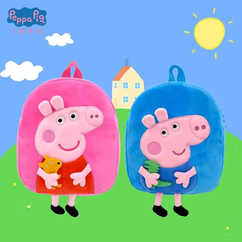 Mochila estereoscópica de Peppa Pig para niños, bolso cruzado de felpa, monedero de Anime, juguetes de George, bolsillo redondo, regalos