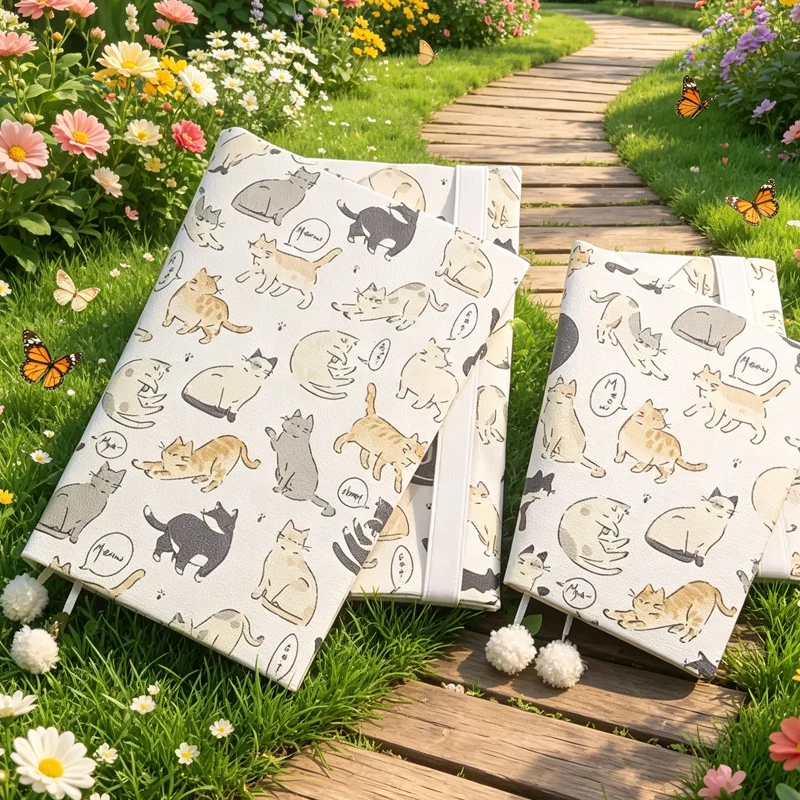 A5 A6 Cartoon Little Flower Cat Notebook Cover Planner Case Cover Protective Shell Journal Cover Protector Office Stationery