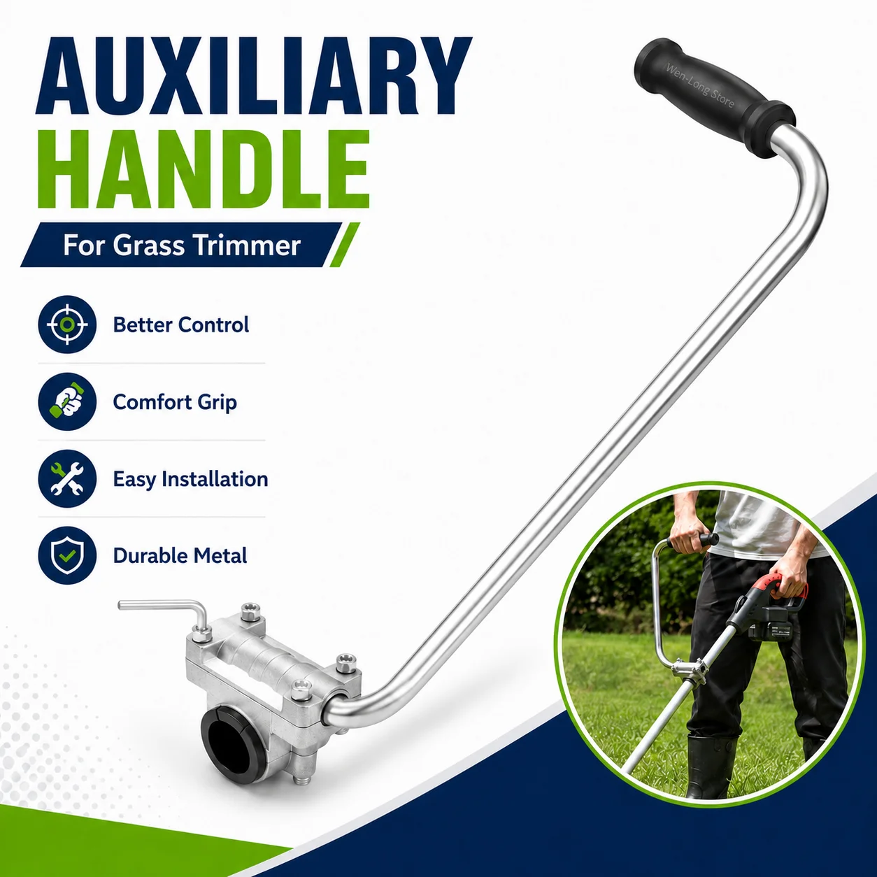 Lawn Mower Auxiliary Handle, Garden Trimmer Grip, Brush Cutter Replacement Handle for Grass Cutting Tool