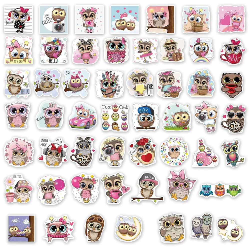 50PCS Cartoon Cute Owl Animal Personality Graffiti Creative Sticker Toy Skateboard Guitar  computer Refrigerator Desk Decoration