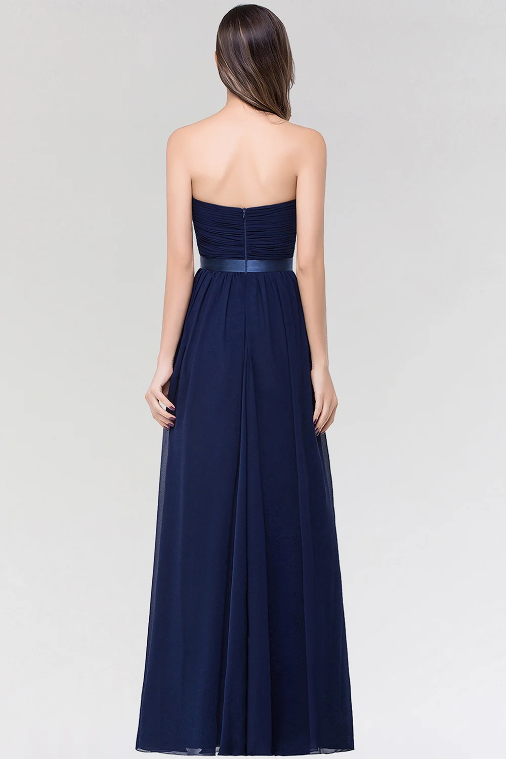 Summer Chiffon Bridesmaid Dress For Wedding Party 2022 Women Strapless Ruched Backless A Line Navy Blue Maid Of Honor Dresses